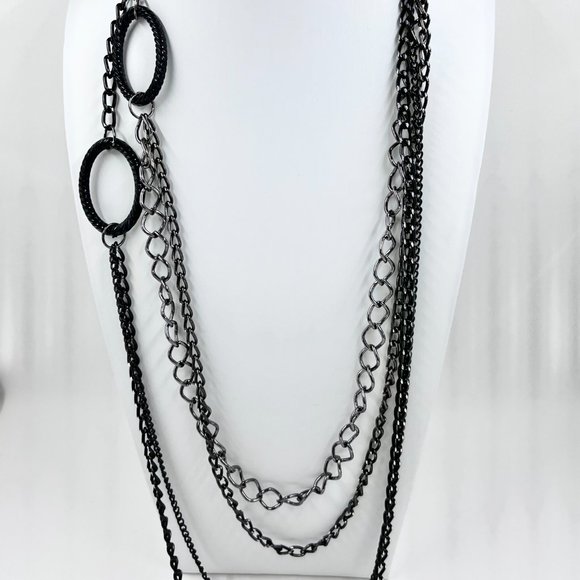 Black & Gunmetal Tone Multi Layered 22” Chain Necklace - Picture 2 of 7